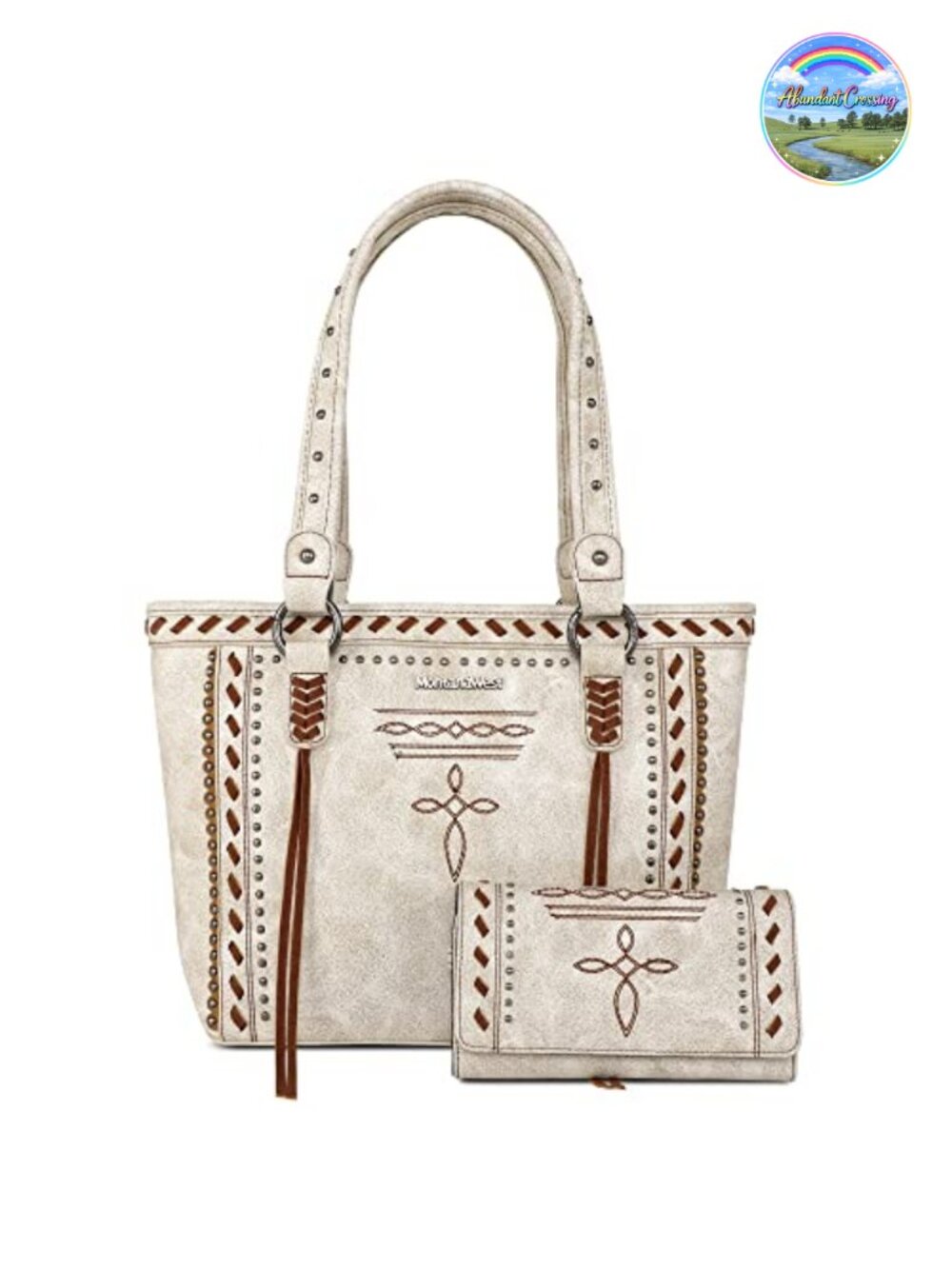 Western Tote Bag Vegan Leather Shoulder Handbag with Wallet Studded